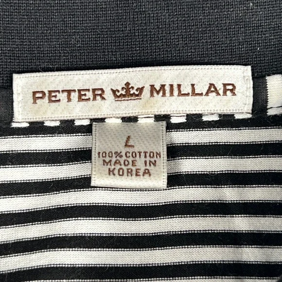 S. Carolina Gamecocks Peter Millar Striped Polo Shirt Mens L Black White Cotton - Picture 5 of 7